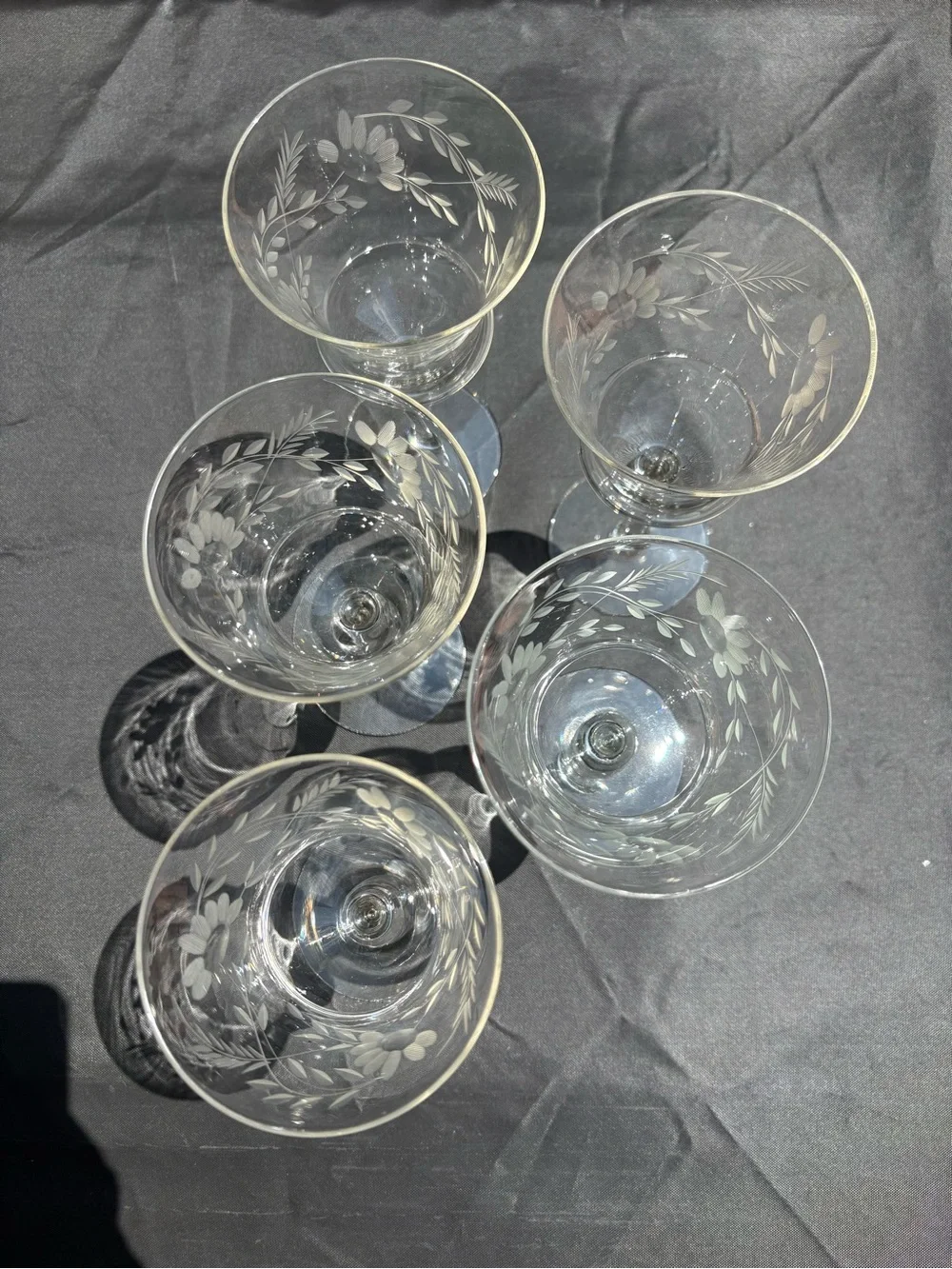 Vintage Etched Crystal Water Glasses - Clear (Set of 5)